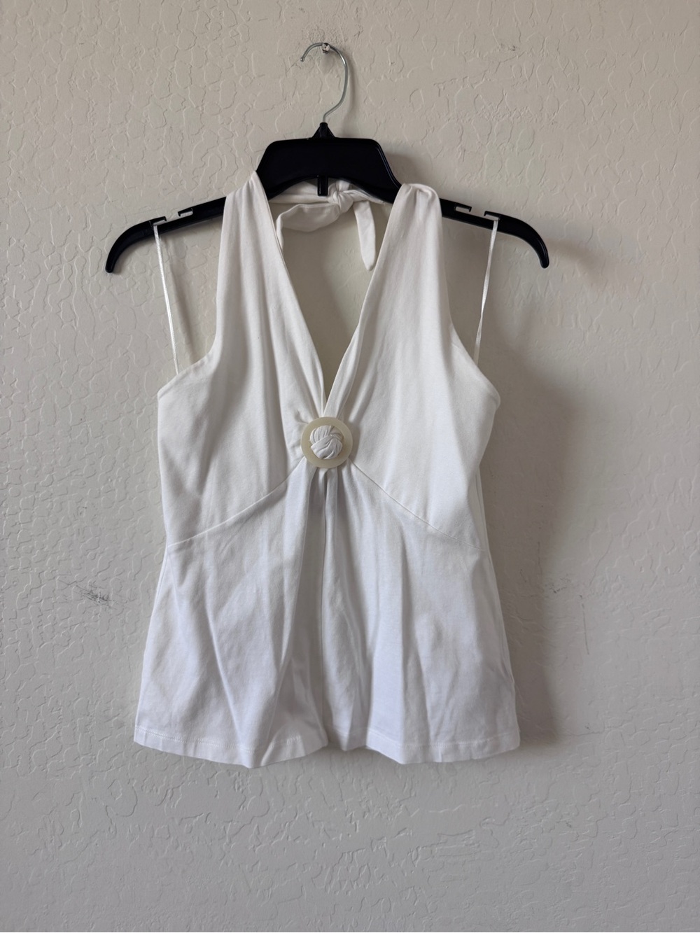 Jones New York White Halter Tank with Front Ring Detail